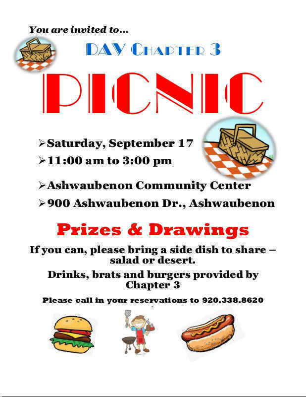 DAV Chapter 3 PICNIC Sat. Sept. 17th 11AM